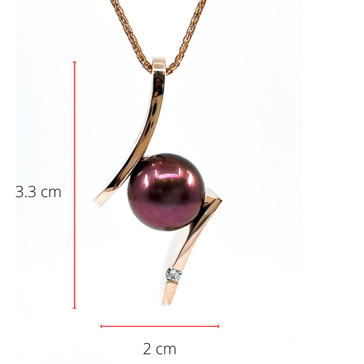 10/14K Rose Gold South Sea Pearl &amp; Diamond Necklace 18&quot;