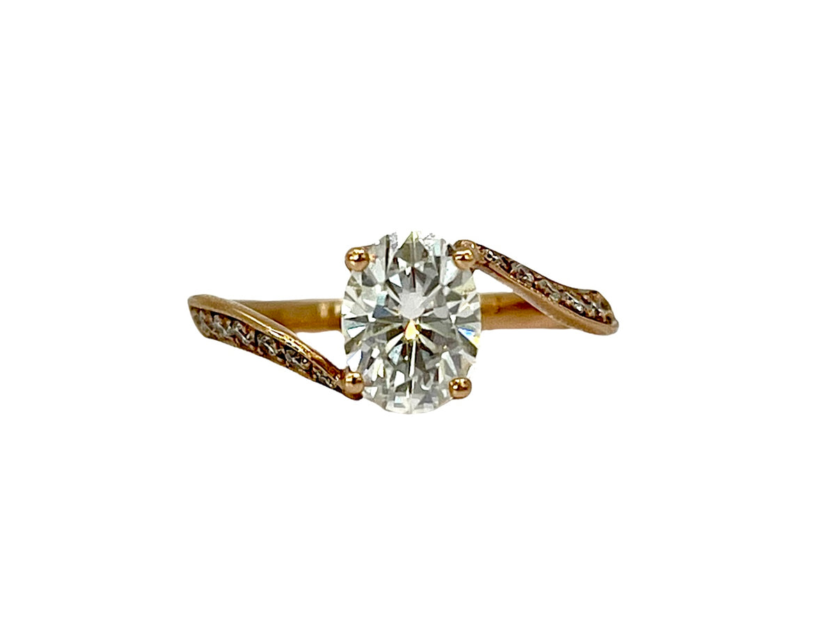 14K Rose Gold Moissanite &amp; Diamond Engagement Ring, size 7