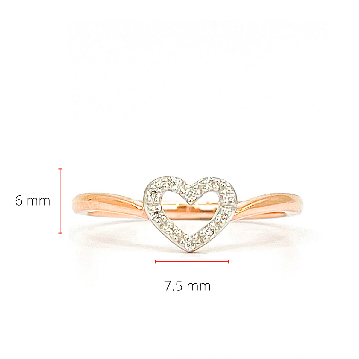 Anillo con forma de corazón de diamantes de 0,05 quilates en oro rosa de 10 quilates, talla 6,5