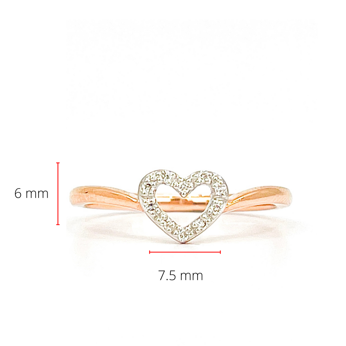 10K Rose Gold 0.05cttw Diamond Heart Ring, Size 6.5