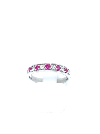 Anillo de diamantes y rubíes de oro blanco de 14 quilates, tamaño 6,5