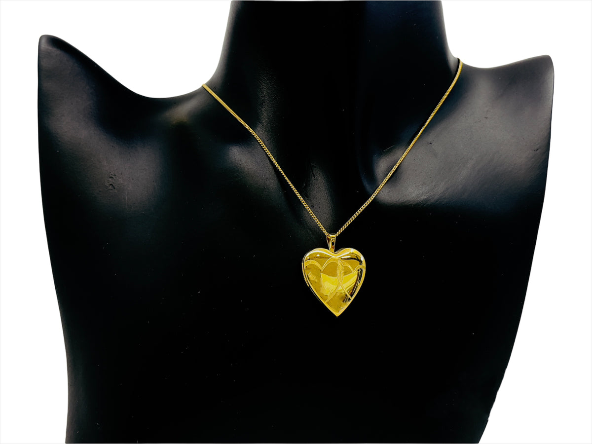 Relicario en forma de corazón de plata de ley 925 chapado en oro con diseño de corazones grabados - 21 mm x 20 mm
