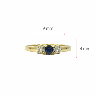 Anillo de oro amarillo de 10 quilates con zafiro y diamantes y 3 piedras - Talla 6