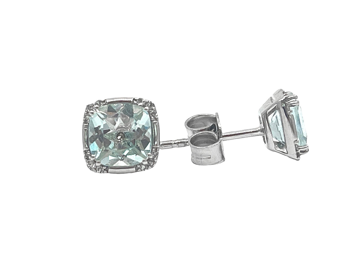 10K White Gold Aquamarine &amp; 0.06cttw Diamond Earrings