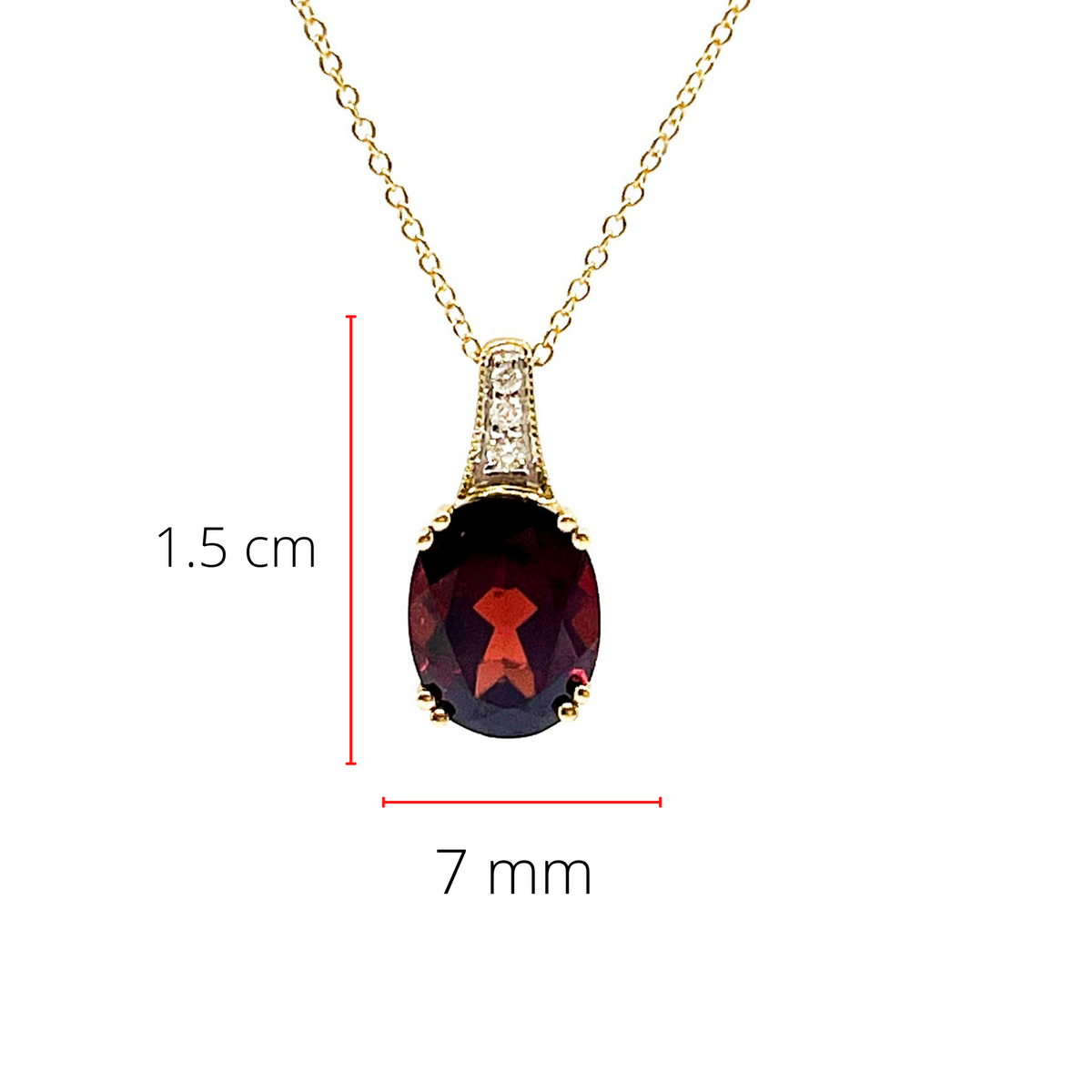 10K Yellow Gold Garnet and Diamond Pendant, 18&quot;