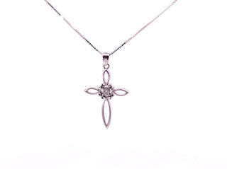 Collar con cruz de diamantes de 0,05 quilates en oro blanco de 10 quilates, 18"