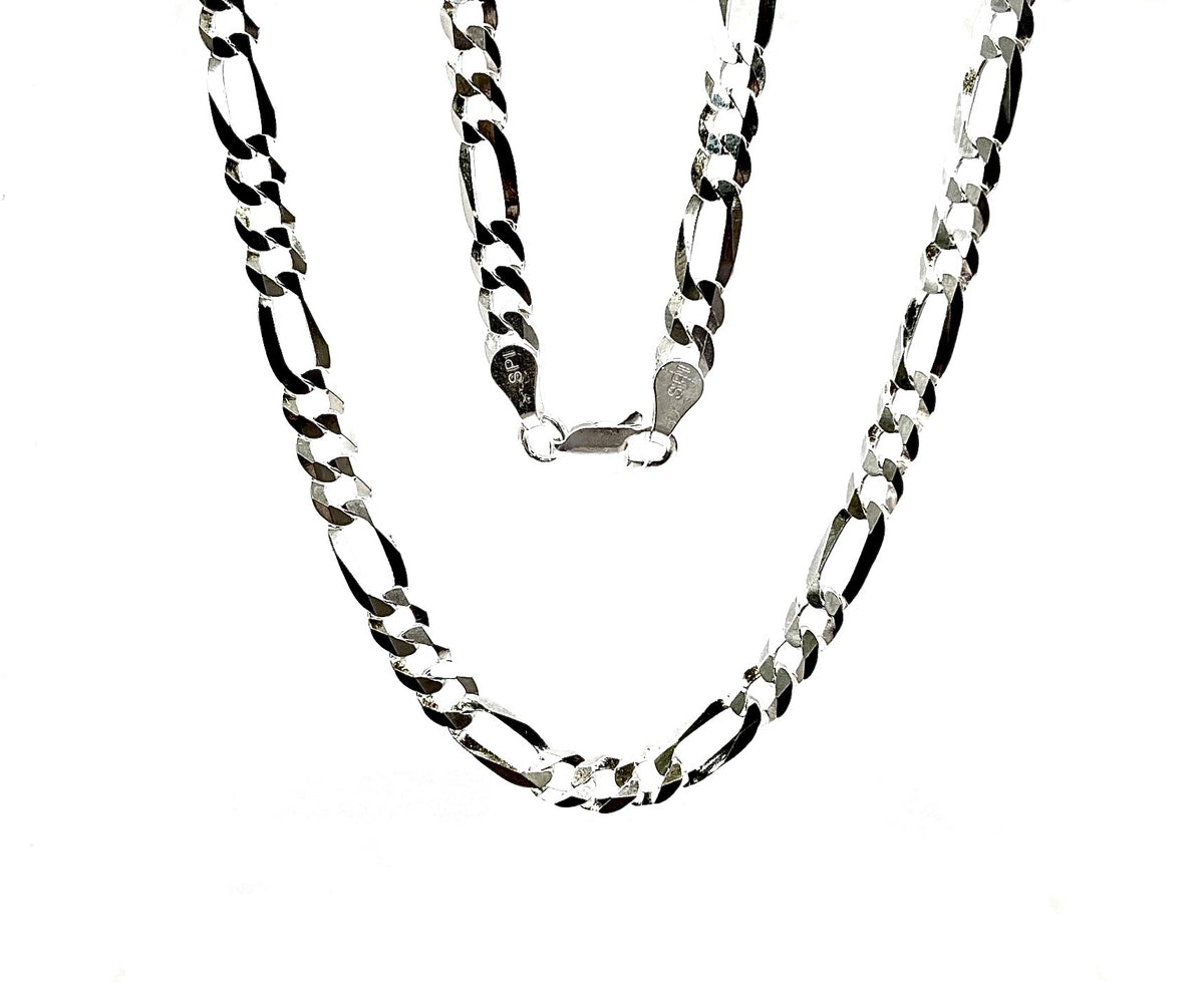 925 Sterling Silver Chain Figaro - 22&quot; - 5.6mm