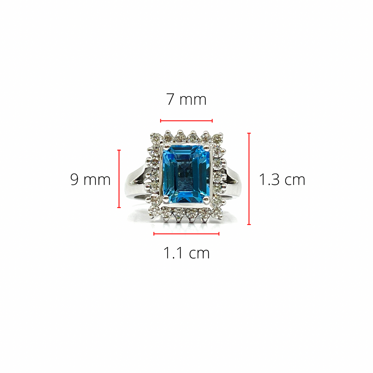 14K White Gold Genuine Blue Topaz and Diamond Ring, size 6.5