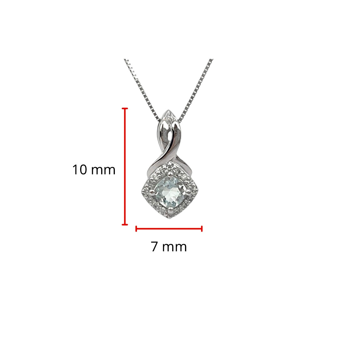 10K White Gold Aquamarine and Diamond Pendant, 18&quot;