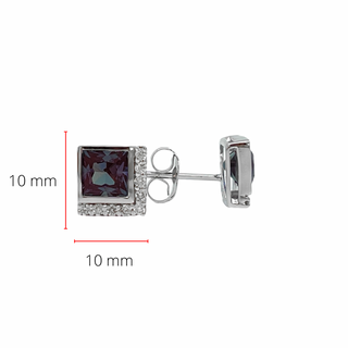 10K White Gold Created Alexandrite and Diamond  Earrings