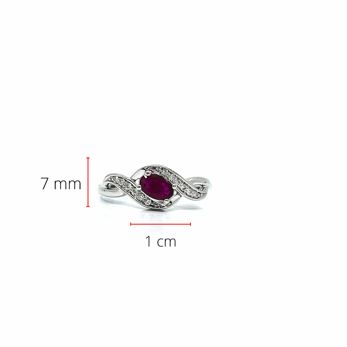 10K White Gold 0.09cttw Diamond with 0.60cttw Ruby Ring - Size 6.5