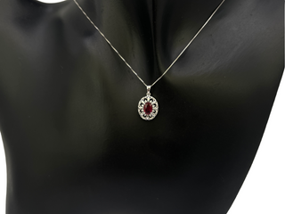10K White Gold Ruby and Diamond Pendant, 18"
