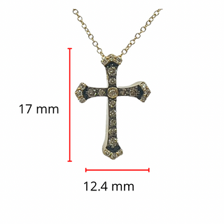 Colgante con forma de cruz de diamantes blancos y chocolate de 0,21 quilates en oro amarillo de 10 quilates, 18"