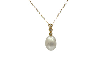 Collar de diamantes y perlas de agua dulce de oro amarillo de 10 quilates, 18 "