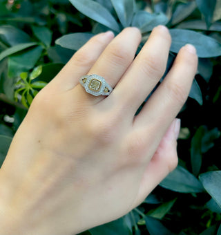 18K White & Yellow Gold 1.10Cttw Fancy Yellow Diamond Radiant Cut Engagement Ring