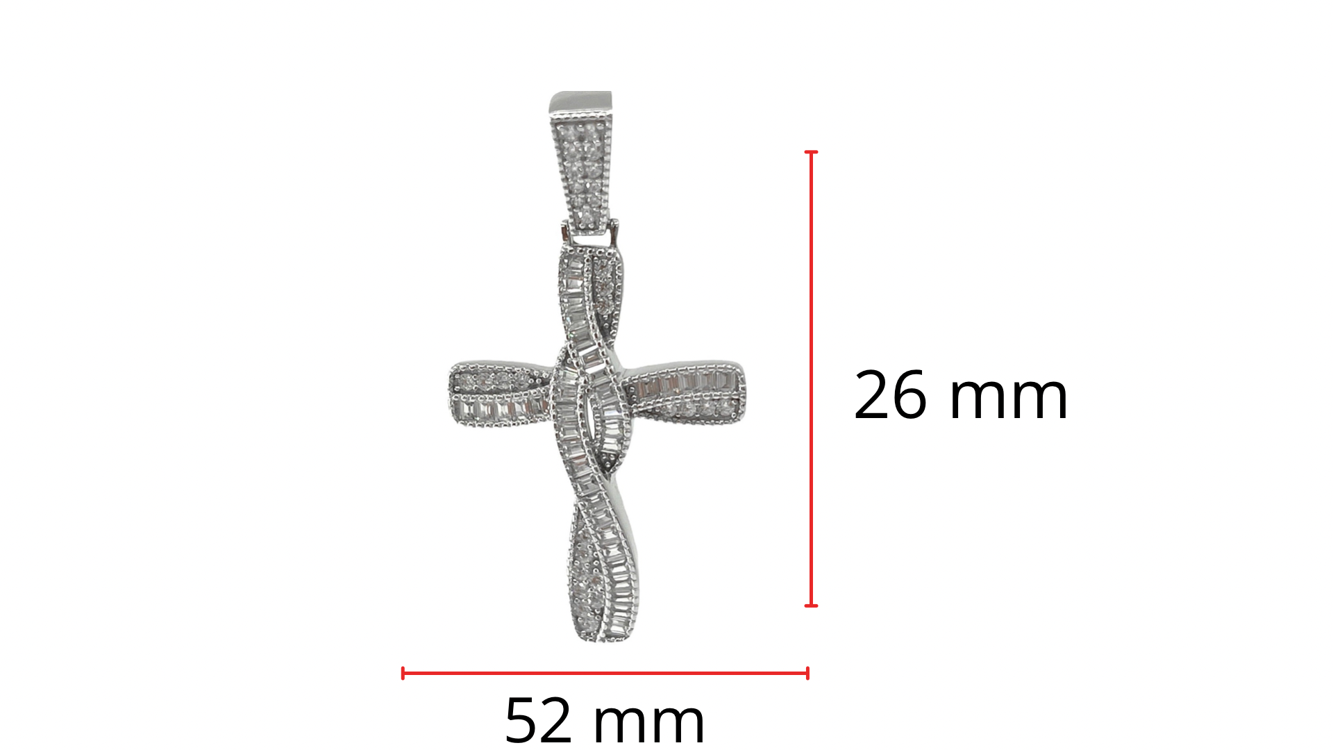 925 Sterling Silver Rhodium Plated Hip Hop Cross with Baguette Cubic Zirconia Cross Pendant - 50mm x 24mm