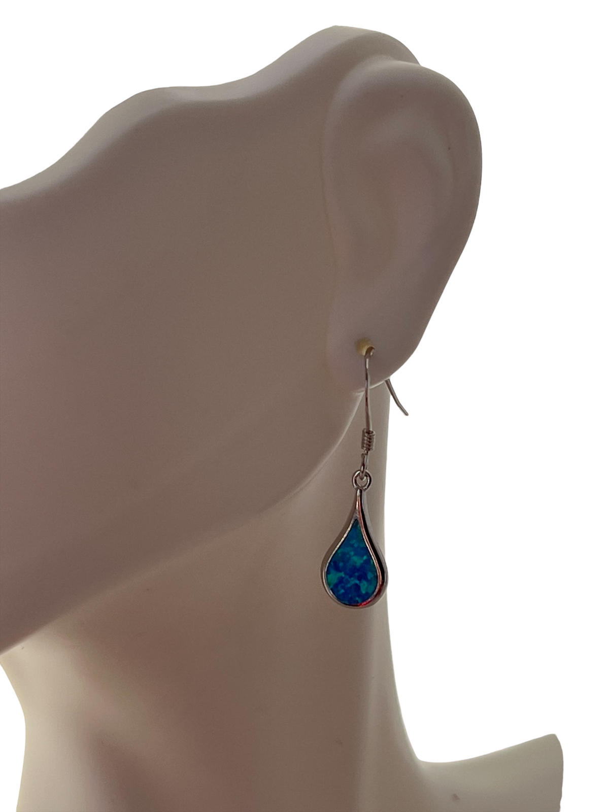 925 Sterling Silver Rhodium Plated Created Opal Dangle Earrings With Fish Hook Backing