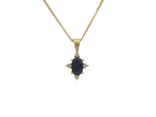 Collar de oro amarillo de 10 quilates con zafiro de 0,16 quilates y diamantes de 0,03 quilates - 18"