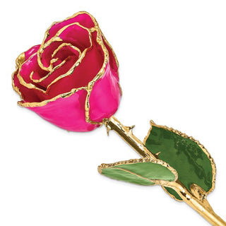 24K Lacquer Dipped Gold Trimmed Lilac Pink Real Rose