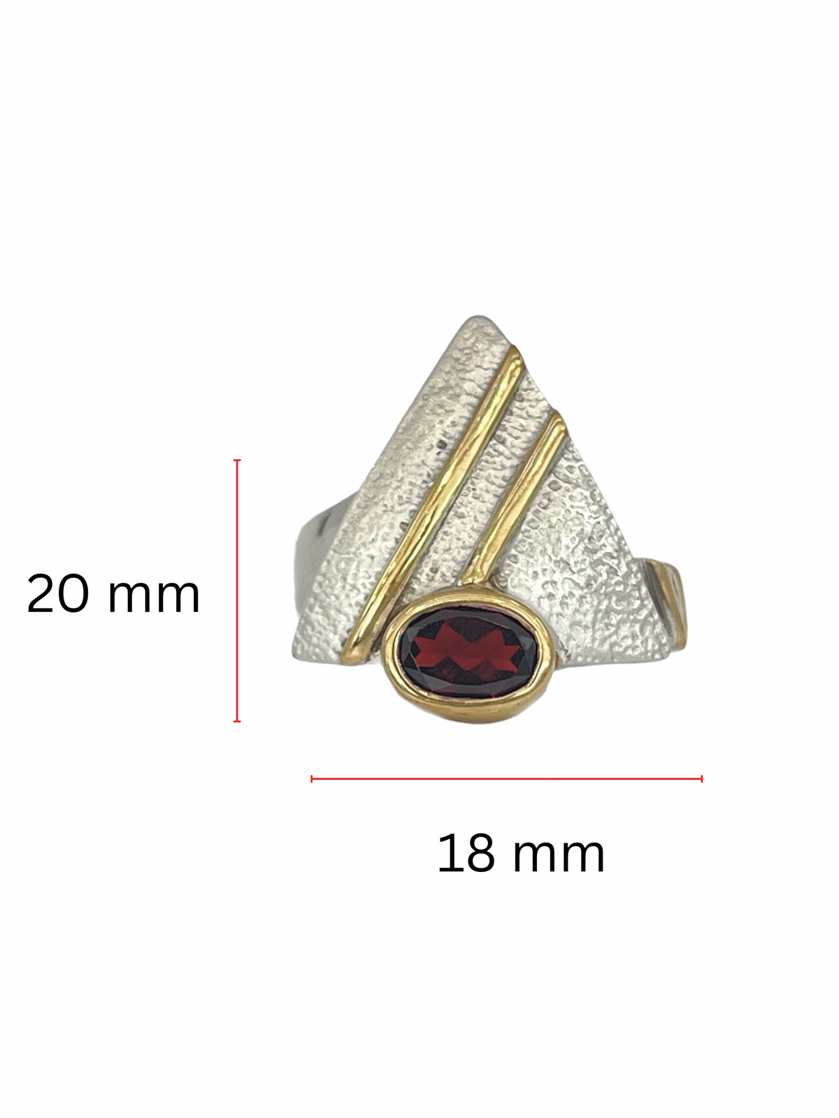 Sterling Silver &amp; 18K Yellow Gold Plated Garnet Ring, size 7.5