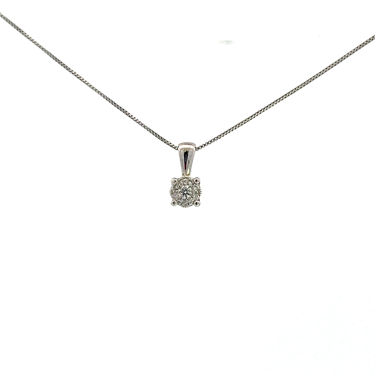 10K White Gold 0.06 cttw Diamond Illusion Set Solitaire Pendant, 18&quot;