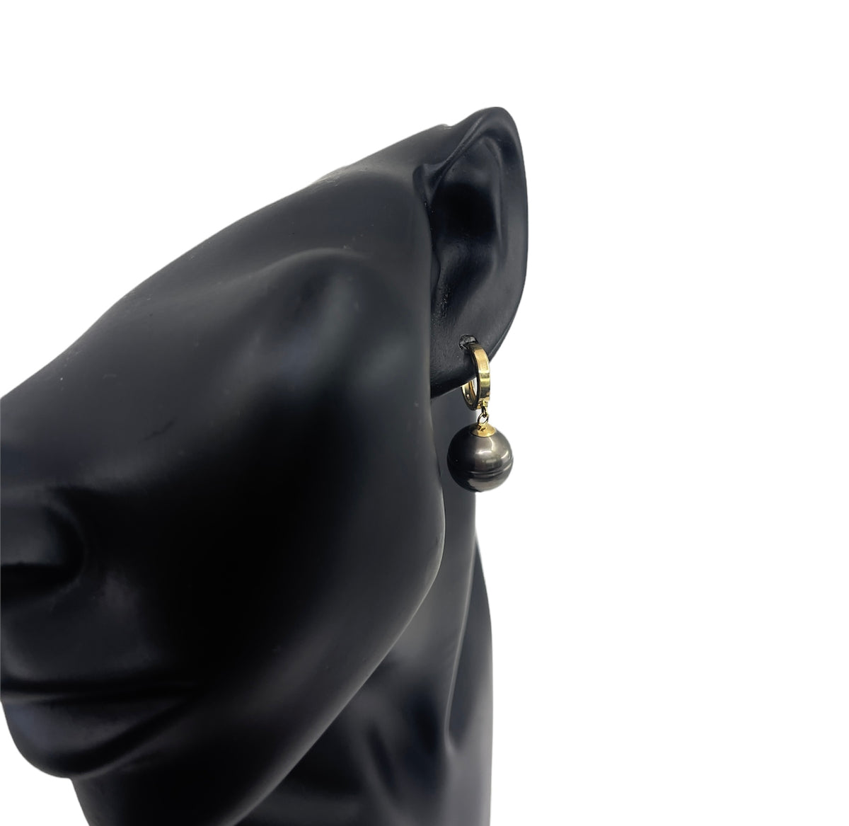 14K Yellow Gold Tahitian Pearl Dangle Earrings with Hoop Closure