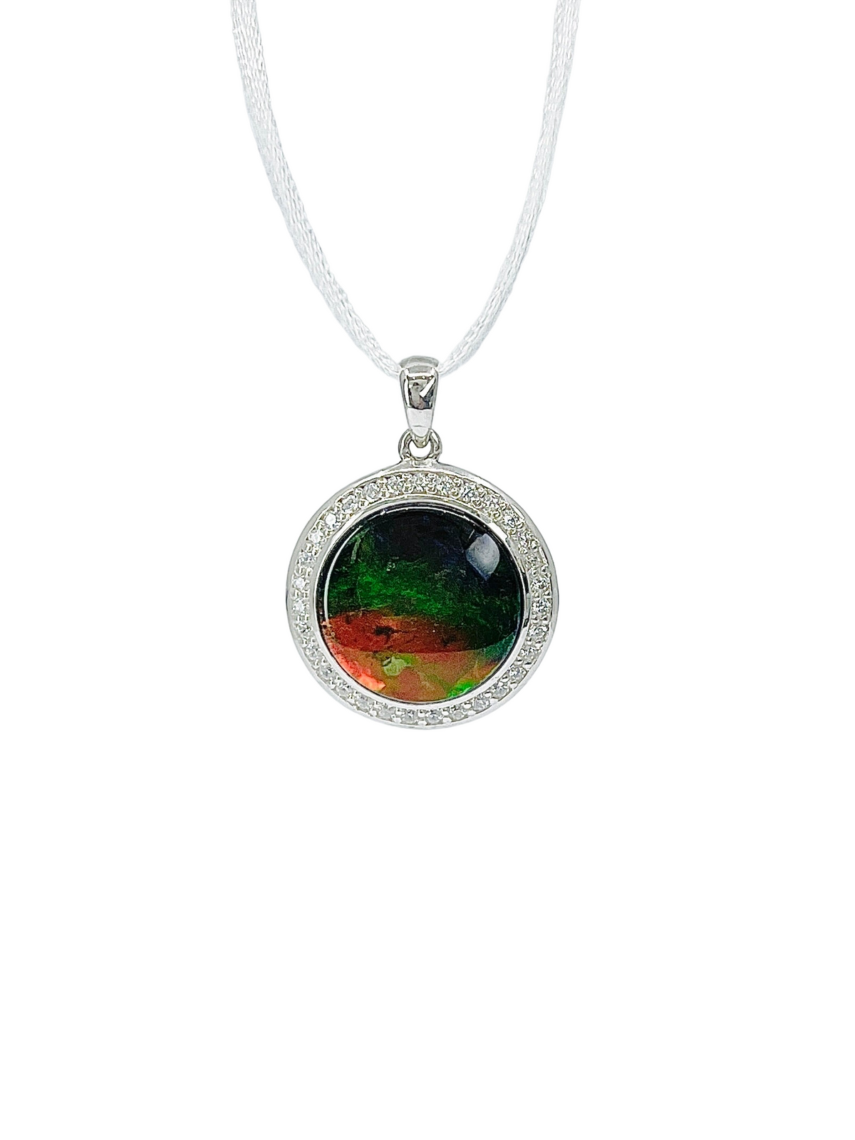 Sterling Silver &quot;AA&quot; Quality Ammolite Pendant with Swarovski Crystal