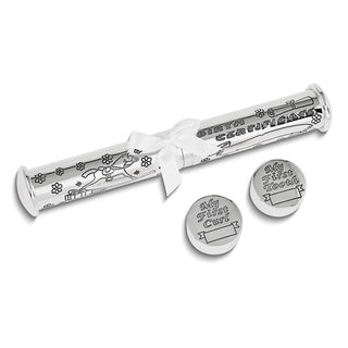 Portacertificados de nacimiento, primer diente y primer rizo bañados en plata en caja de recuerdos de madera 