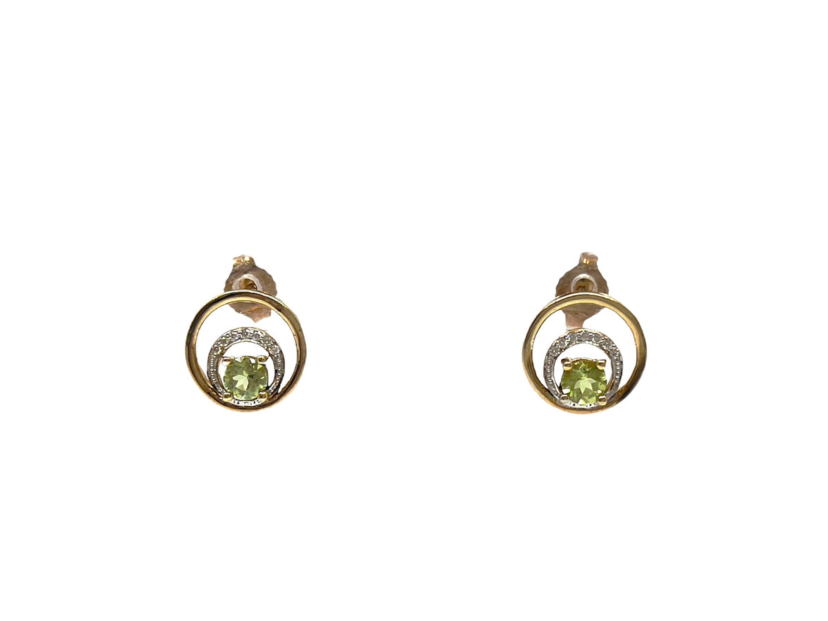 10K Yellow Gold 0.60cttw Peridot &amp; 0.04cttw Diamond Stud Dangle Drop Earrings