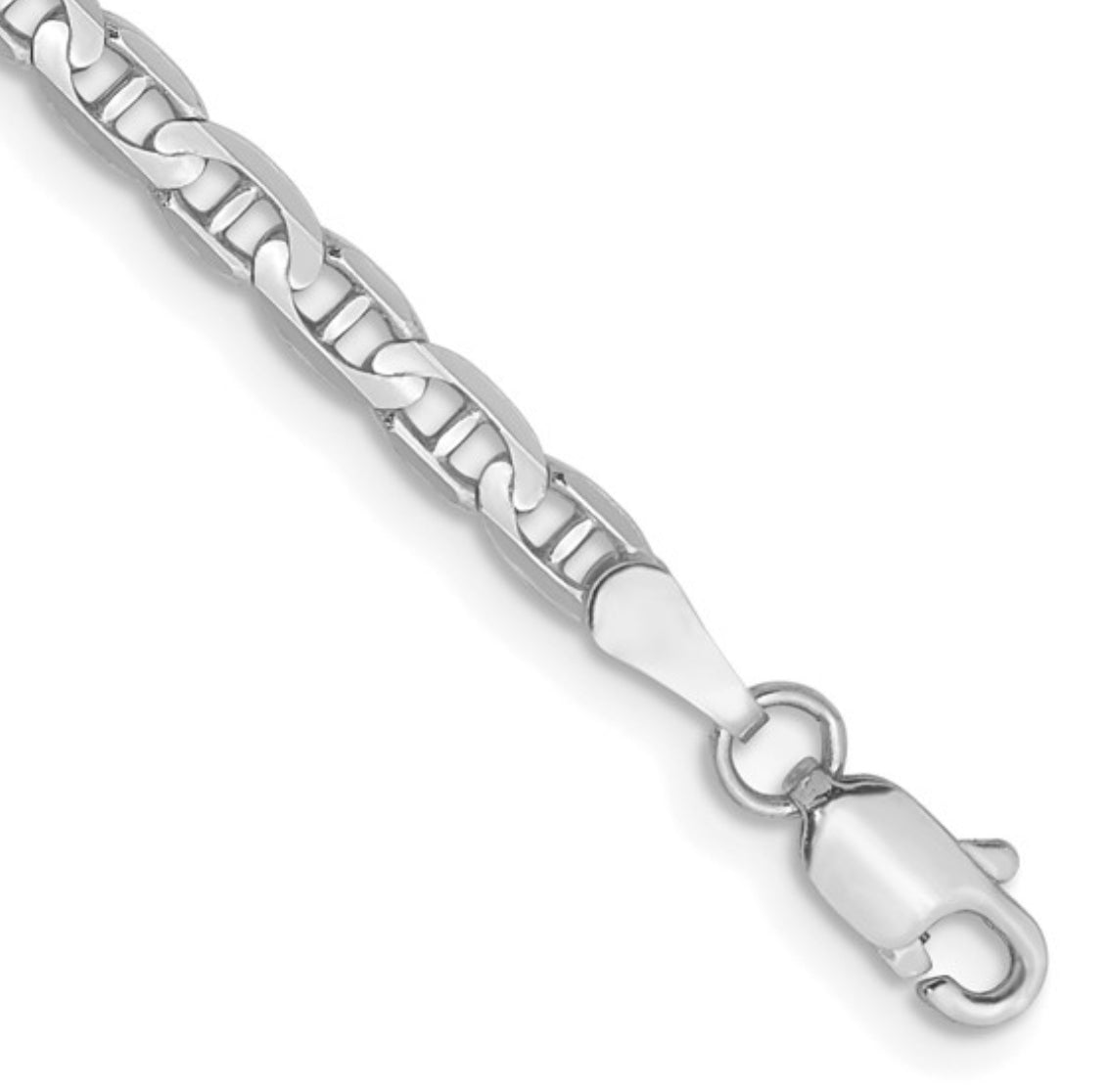 14K White Gold 3mm Concave Anchor Chain