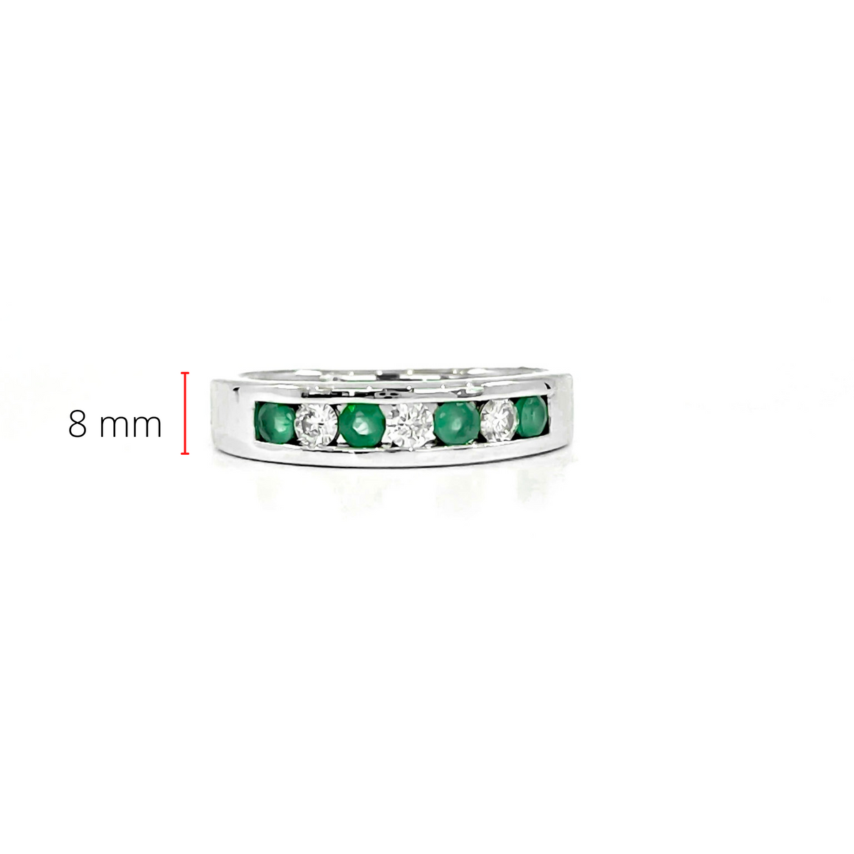 10K White Gold Genuine Emerald &amp; Diamond Band