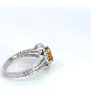 Anillo de plata de ley 925 con citrino de 7 x 5 mm y diamante de 0,03 quilates, talla 6