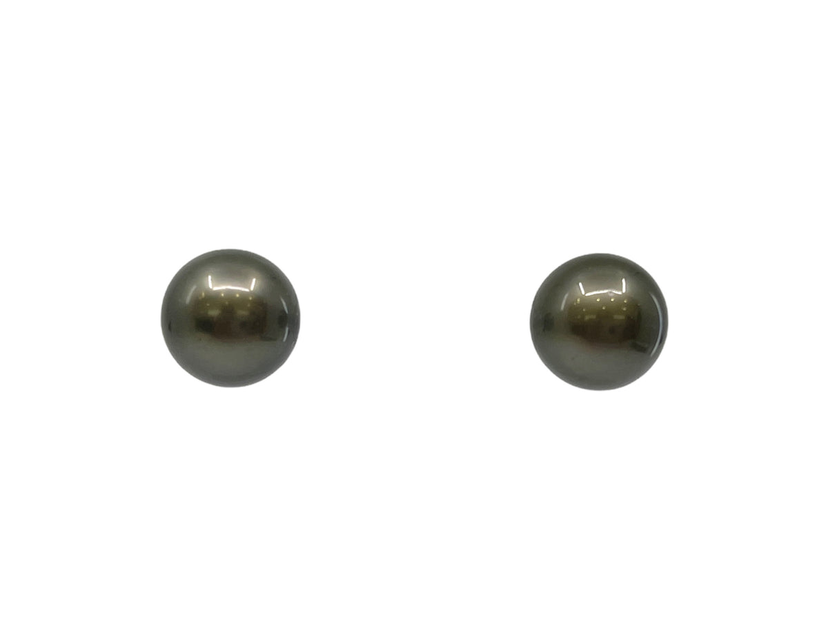 14K Yellow Gold 10mm Tahitian Pearl Stud Earrings with Butterfly Backs