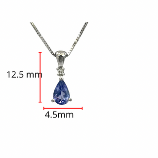 10K White Gold Genuine Tanzanite & Diamond Pendant - 18"