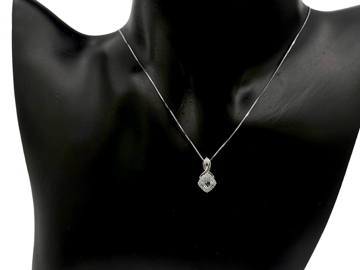 10K White Gold Aquamarine and Diamond Pendant, 18&quot;