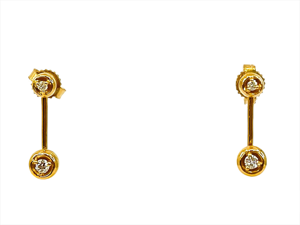 14K Yellow Gold 0.09cttw Diamond Swing Earrings with Butterfly Backs - 4mm x 14mm