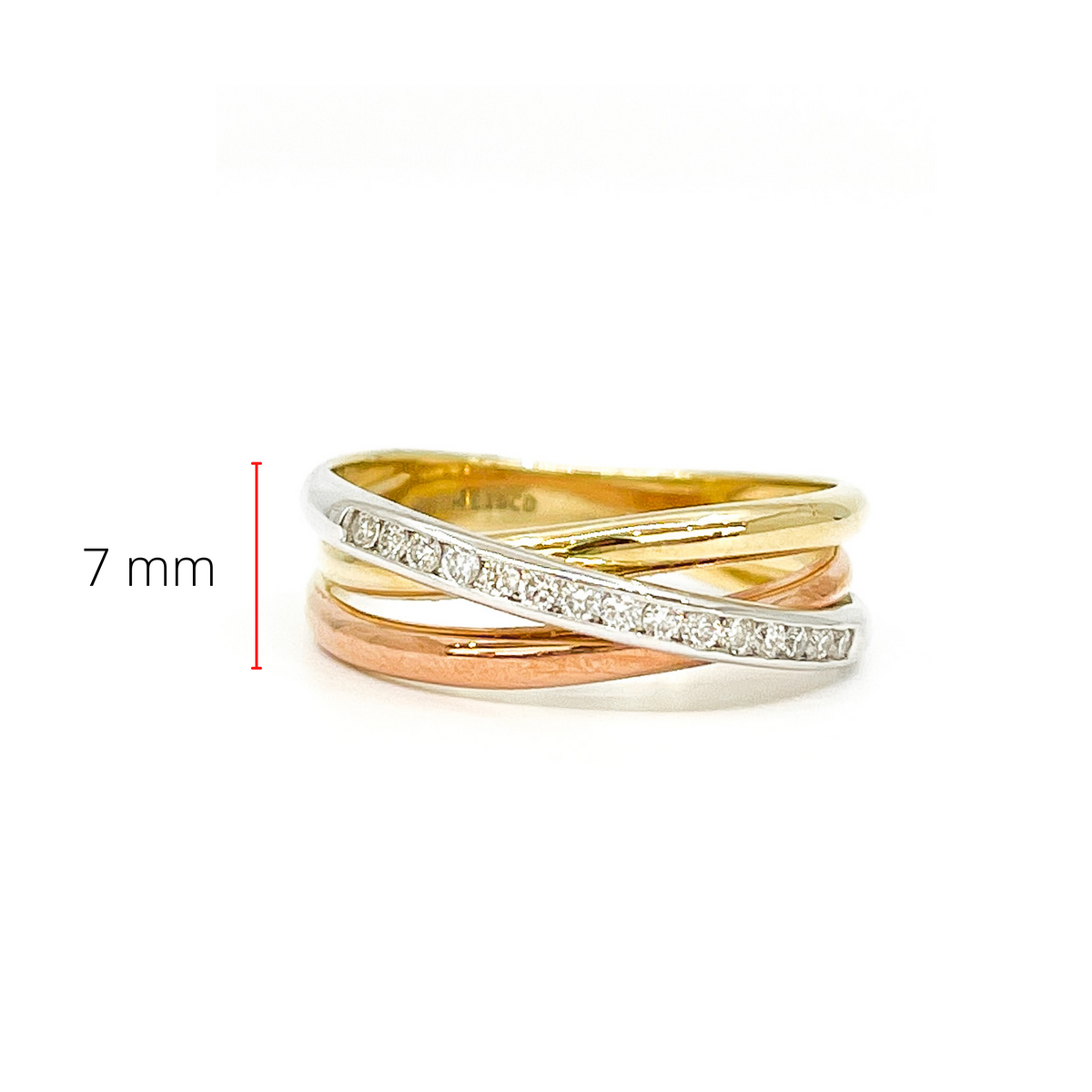 10K Tri - Tone White, Yellow &amp; Rose Gold 0.15cttw Diamond Ring, size 6.5