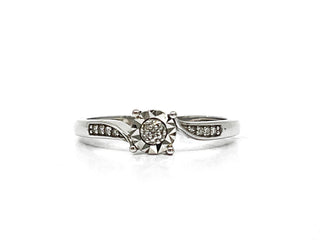 10K White Gold 0.05cttw Cluster Illusion Set Diamond Ring - Size 6.5