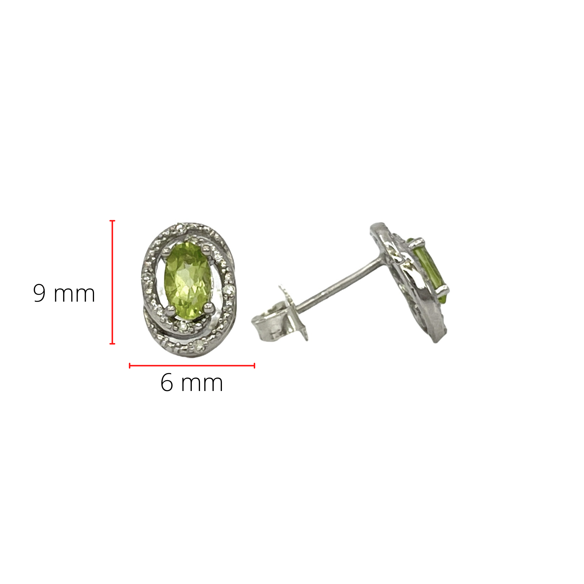 925 Sterling Silver Peridot & Diamond Earrings