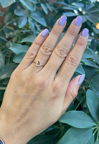 Anillo con forma de corazón de diamantes de 0,08 quilates en oro amarillo de 14 quilates, tamaño 6,5