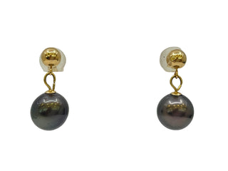 Pendientes colgantes de perlas de Tahití de oro amarillo de 14 quilates