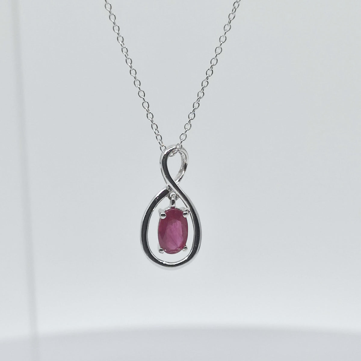 10K White Gold Genuine Ruby Pendant, 18&quot;