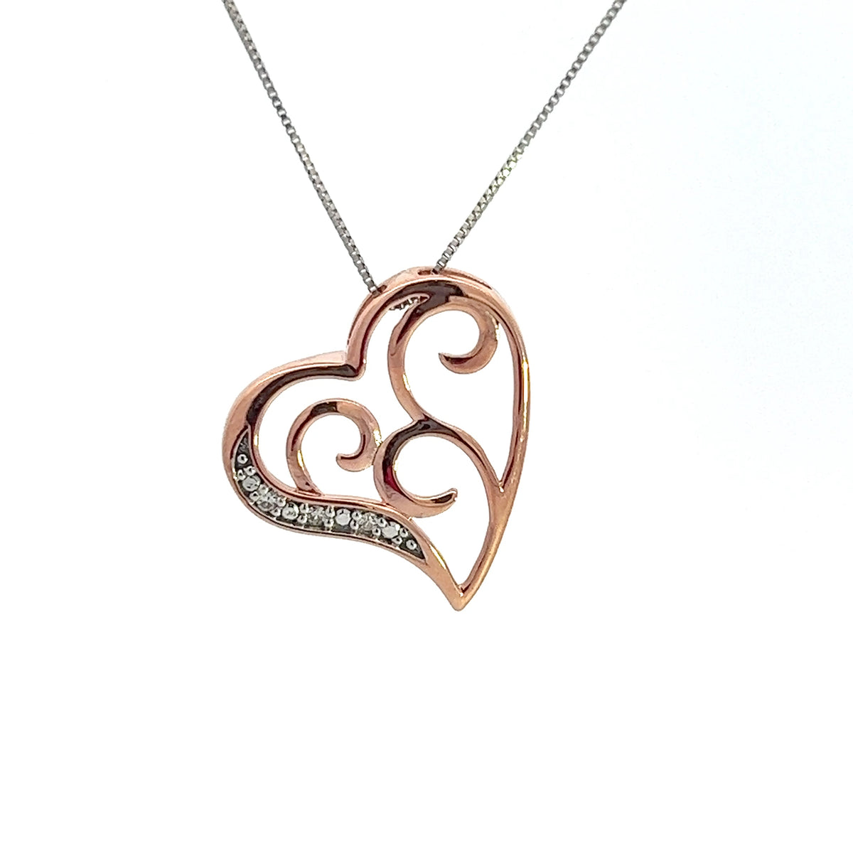 10K White and Rose Gold 0.01 cttw Diamond Heart Pendant, 18&quot;