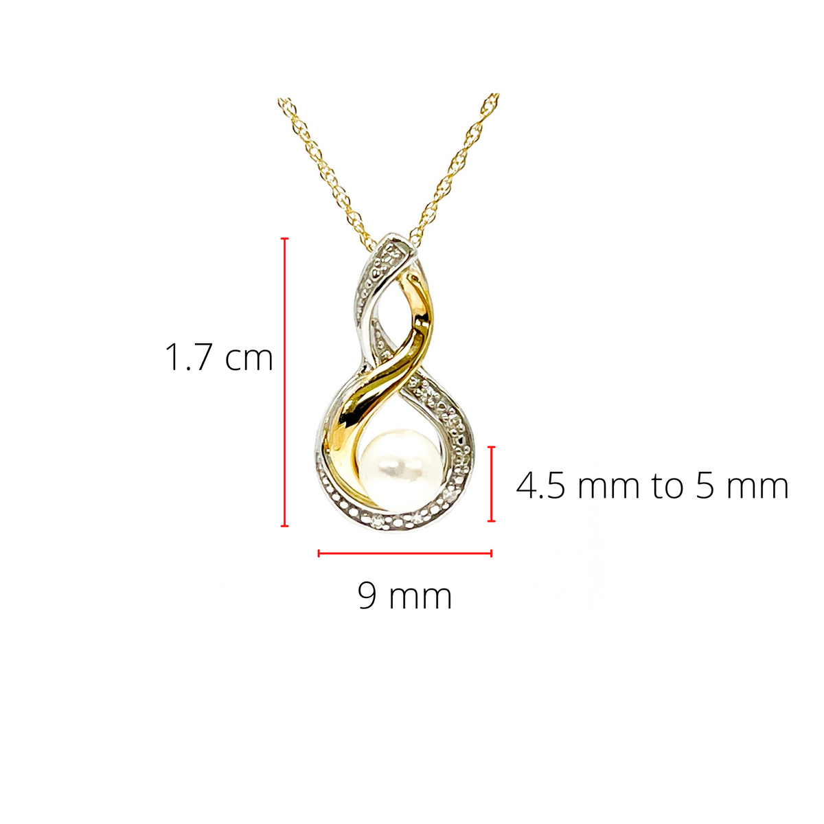 10K 2 Tone Pearl 4.5-5mm and Diamond Pendant, 18&quot;