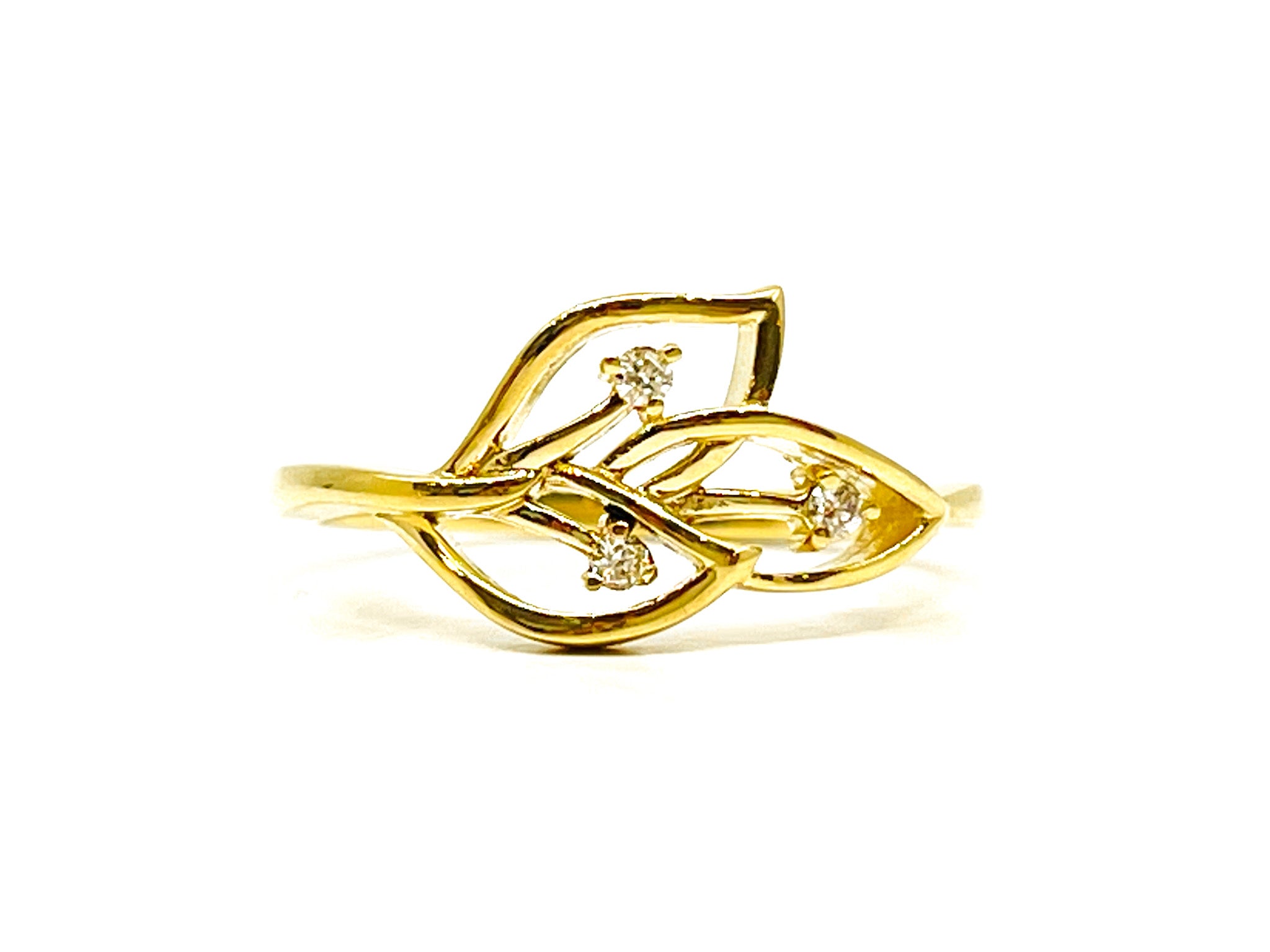 10K Yellow Gold 0.05cttw Diamond Leaf Design Ring - Size 6.5
