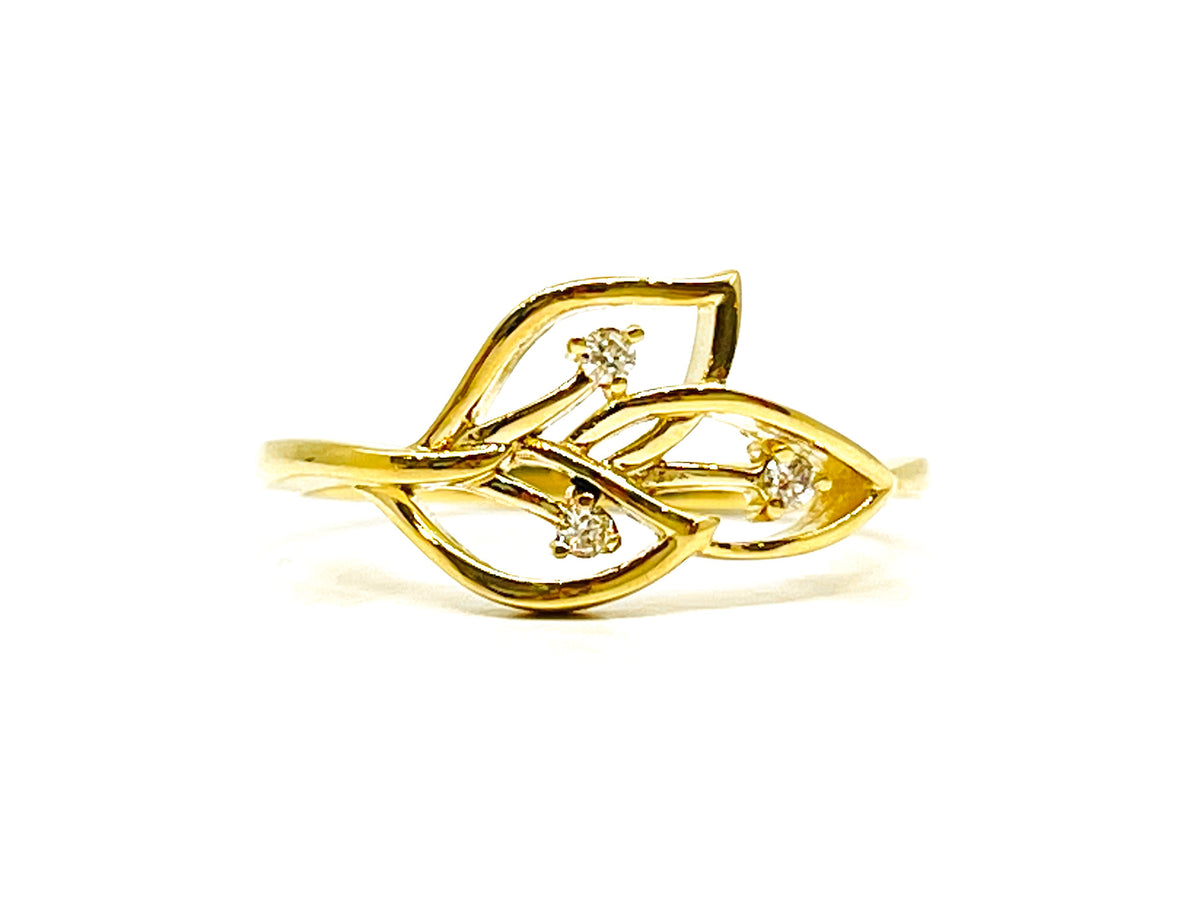 Anillo con diseño de hoja de diamante de 0,05 quilates en oro amarillo de 10 quilates - Tamaño 6,5