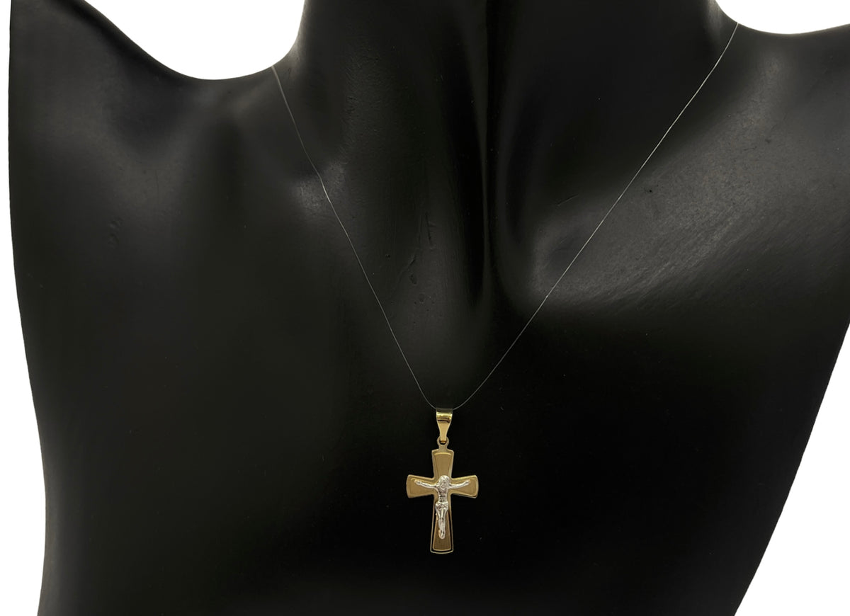 10K Two Tone White and Yellow Gold Cross - 19mm x 10mm