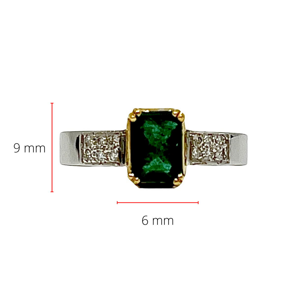 14K White Gold 1.10cttw Genuine Emerald &amp; 0.12cttw Diamond Ring, size 6.5