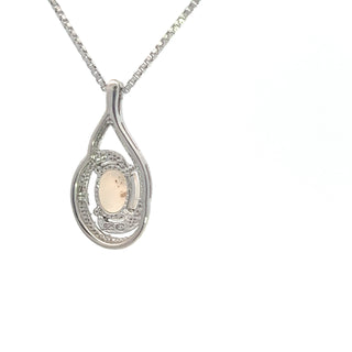 Collar de plata de ley 925 con ópalo de 7x5 mm y diamantes de 0,03 quilates - 18"