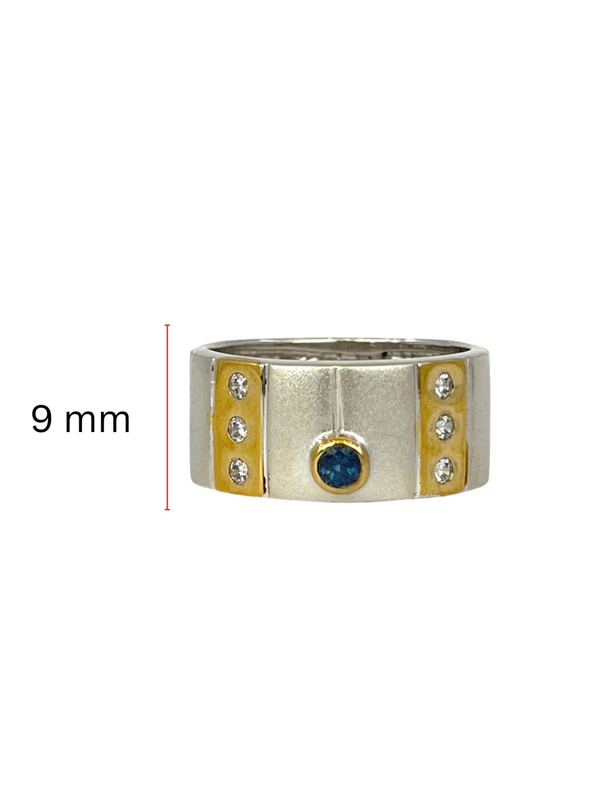 Silver &amp; 18K Yellow Gold 0.15cttw Sapphire &amp; Cubic Zirconia Ring, Size 7.5